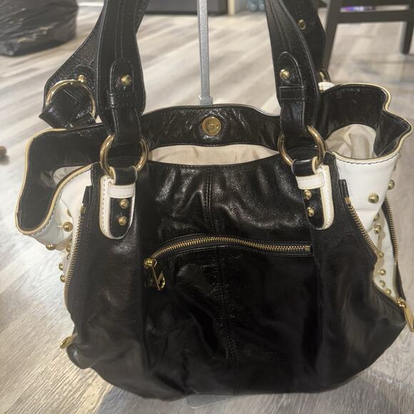 Badgley Mischka Black Leather Hobo Shoulder Bag – Studded Accent - Picture 4 of 12